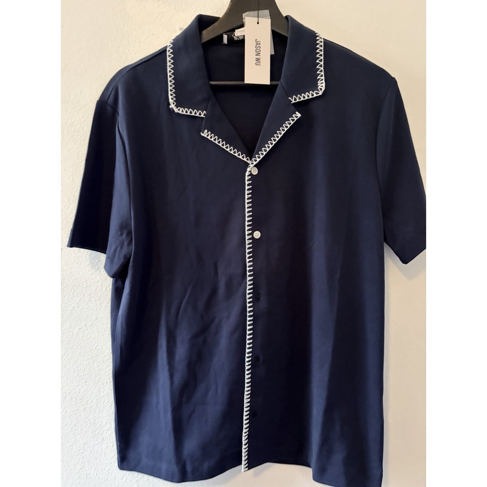 Jason Wu Men's Short Sleeve Button Down Shirt Black White Contrast Size SP